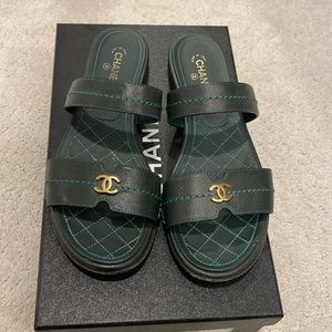 Chanel calfskin dark green sandal